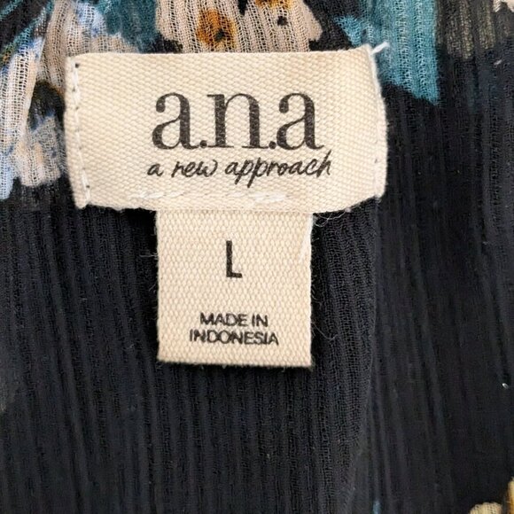 a.n.a. Black Floral Sheer Chiffon Off-Shoulder Ruffle Peasant Top; Size L - Picture 3 of 4